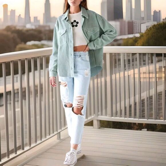 NWT! PACSUN Women’s Wide Wale Corduroy SHACKET Shirt Button Up Size M/L - Picture 1 of 11